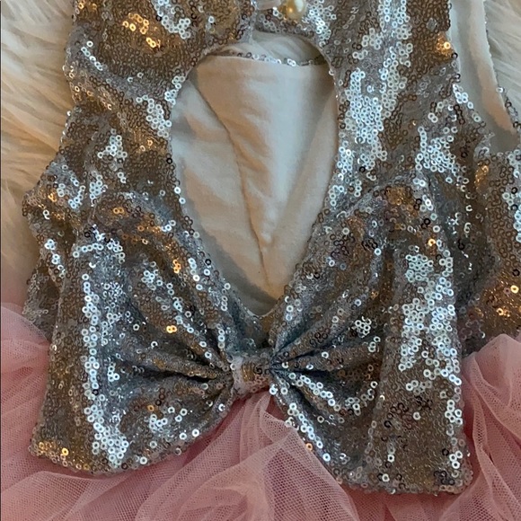 Pink Tutu silver sequined dress with lace Appliqué - Picture 8 of 9